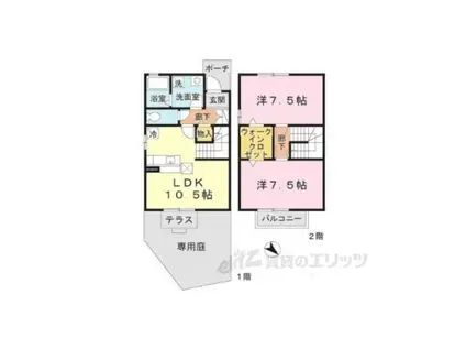 ディアコートⅢ(2LDK/1階)の間取り写真