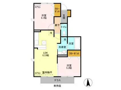 イーグレット B(2LDK/1階)の間取り写真