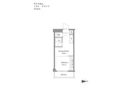 REN永山(1DK/2階)の間取り写真
