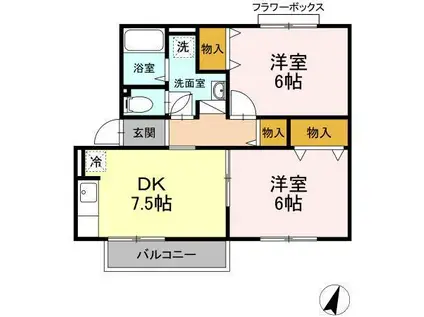 コモンライフB(2DK/2階)の間取り写真