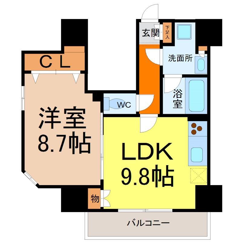 GRAMERCY SHIROMI-DORI(1LDK/3階)の間取り写真
