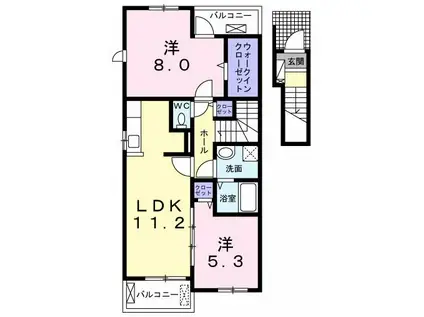 グリーンウッドIII(2LDK/2階)の間取り写真