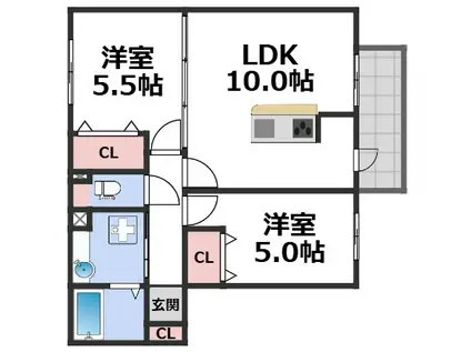 ベルデュール(2LDK/2階)の間取り写真