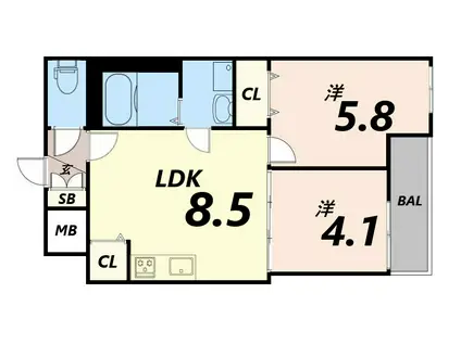 HABITASION京口(2LDK/3階)の間取り写真