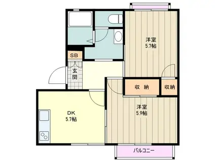 グリーンフレグランスS&S(2DK/2階)の間取り写真