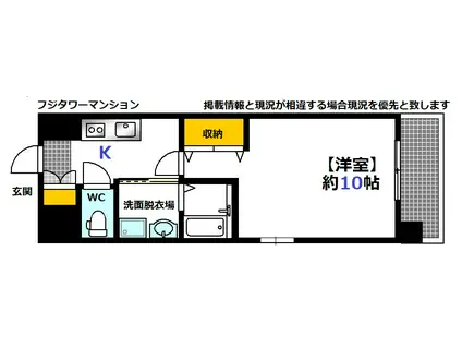 フジタワーマンション(1K/10階)の間取り写真