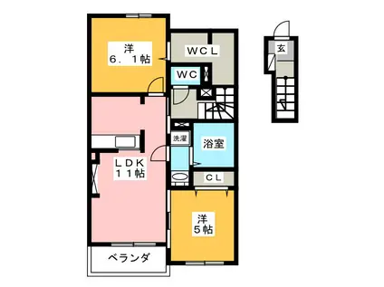 樽見鉄道 東大垣駅 徒歩24分 2階建 築5年(2LDK/2階)の間取り写真
