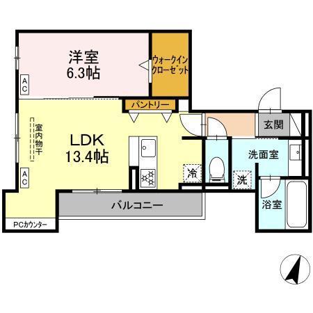 ビスタレイルウェイ八田(1LDK/2階)の間取り写真