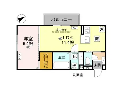 D-REGALO江守中(1LDK/1階)の間取り写真