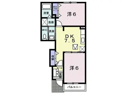 カーサ・デル・ソルB(2DK/1階)の間取り写真