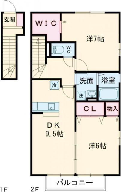 ＪＲ可部線 安芸長束駅 徒歩20分 2階建 築20年(2DK/2階)の間取り写真