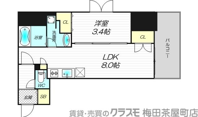 ルフォンプログレ堺筋本町タワーレジデンス(1LDK/11階)の間取り写真