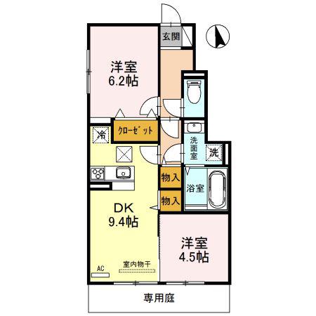 フォーリアB棟(2DK/1階)の間取り写真