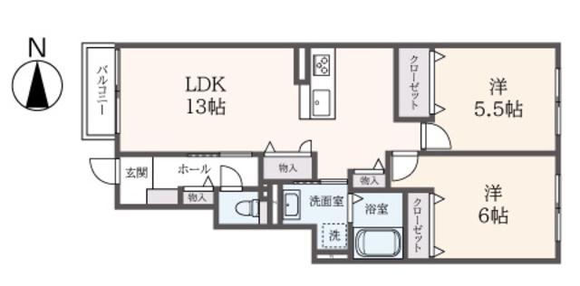 COCOON PALACE C(2LDK/1階)の間取り写真
