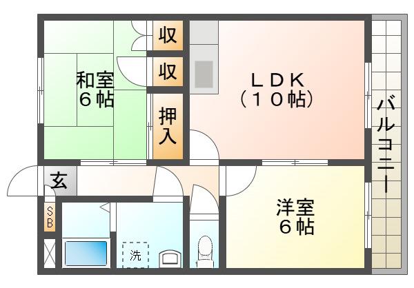 ヴィクトリアコート太子町II(2LDK/3階)の間取り写真