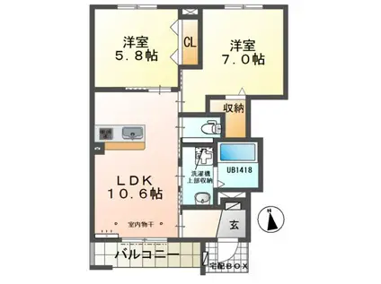 AGREABLE(2LDK/1階)の間取り写真