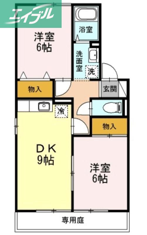 リトルバード津高B棟(2DK/1階)の間取り写真