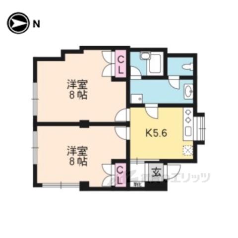 ベルハイツ西陣(2DK/1階)の間取り写真
