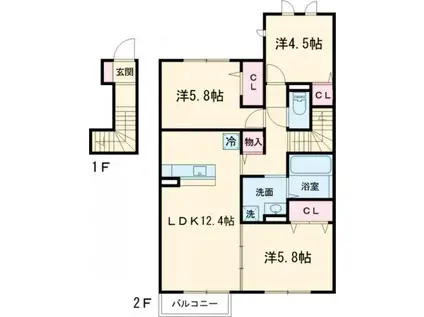 エストレーラI(3LDK/2階)の間取り写真