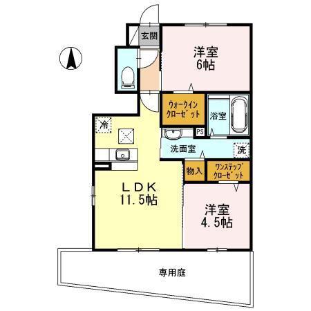 シャルマン ヴィラージュD棟 D棟(2LDK/1階)の間取り写真