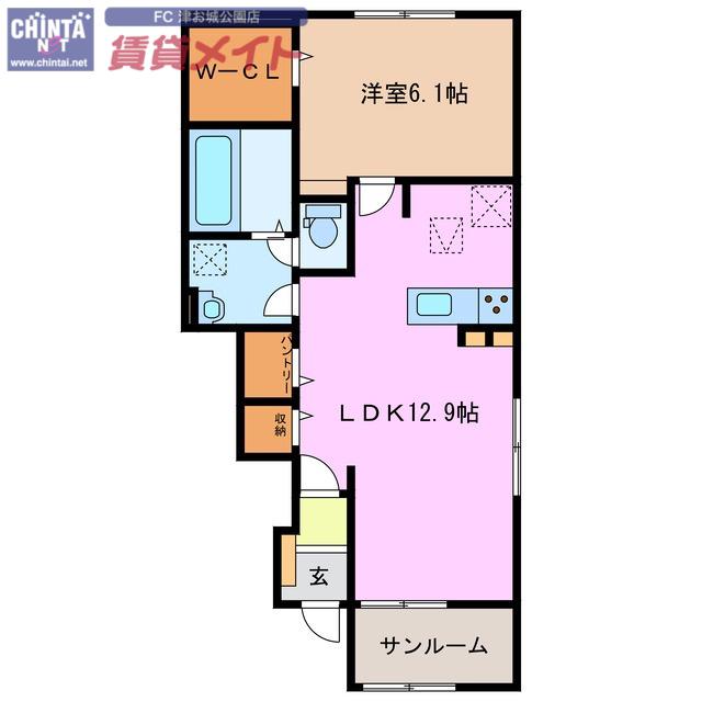 グランツ南新町 B(1LDK/1階)の間取り写真