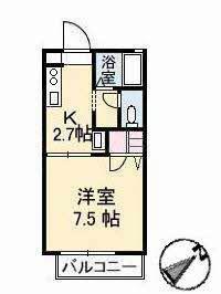 ディアス上小川(1K/2階)の間取り写真