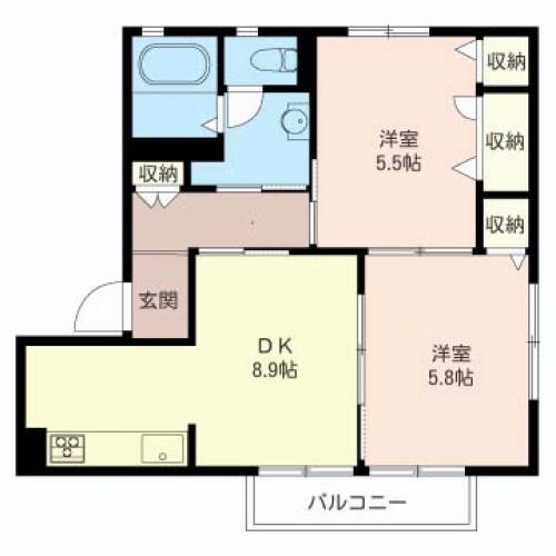 パークサイドハイツ シャーメゾン(2DK/2階)の間取り写真