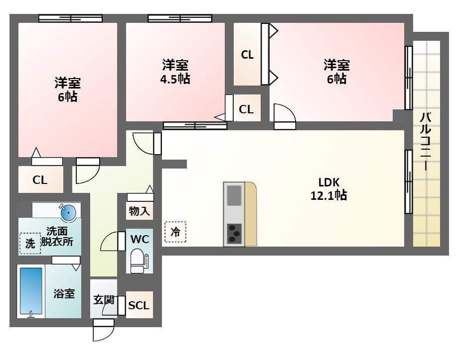 ヴィエン南田辺(3LDK/2階)の間取り写真