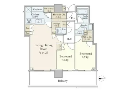 パークシティ中央湊ザ・タワー(2LDK/12階)の間取り写真