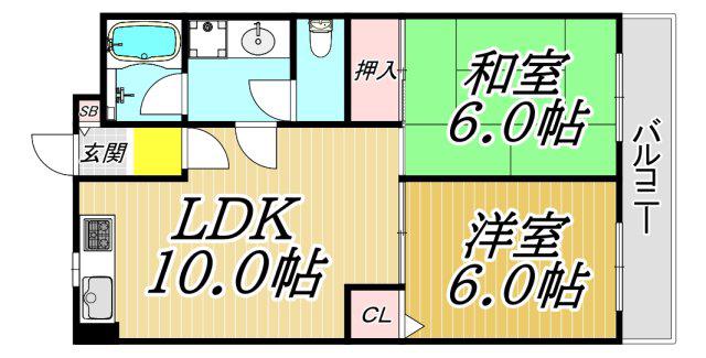 クレール武庫之荘(2LDK/2階)の間取り写真
