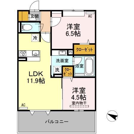 ラフィネアロッツィオ(2LDK/3階)の間取り写真