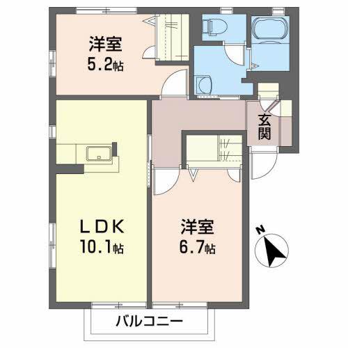ボヌールII(2LDK/2階)の間取り写真