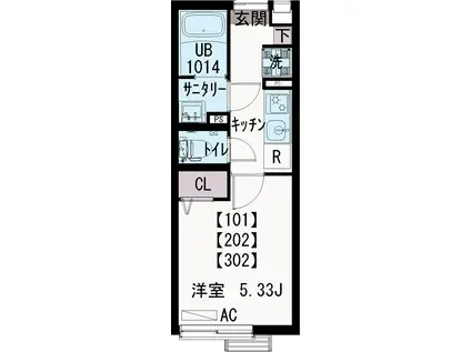 イクシオ光(1K/3階)の間取り写真