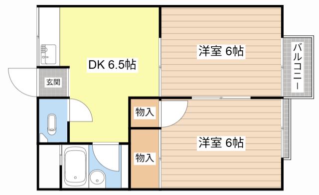 ハイグレード本篠(2DK/2階)の間取り写真