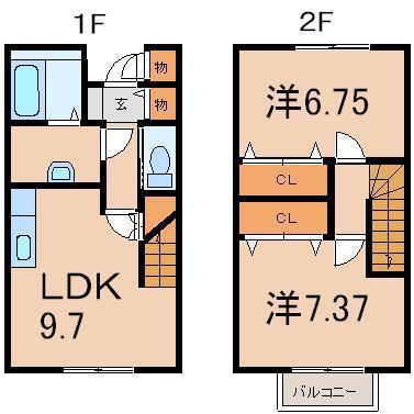 スカイタウンヨシダC棟(2LDK/1階)の間取り写真