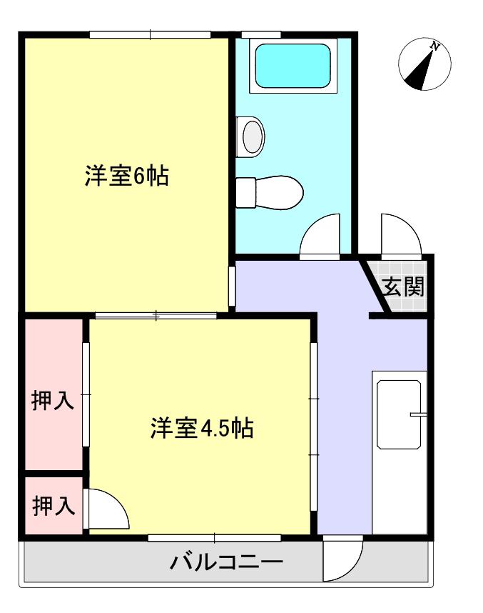 メゾン城南(2K/2階)の間取り写真