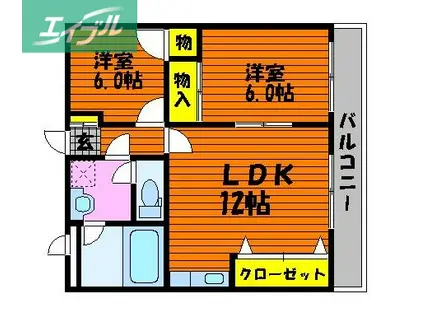 リーセイント A棟(2LDK/3階)の間取り写真