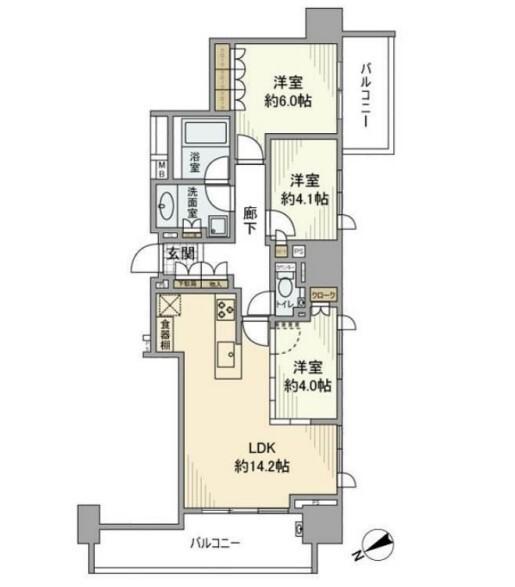 パークタワー大森(3LDK/5階)の間取り写真