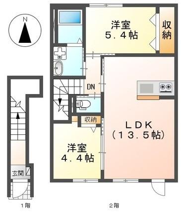リバーヒルズ里庄(2LDK/2階)の間取り写真