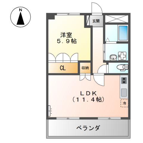 メゾン・シーティア(1LDK/2階)の間取り写真