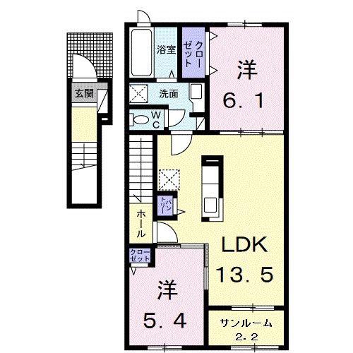 ボヌール・アイ(2LDK/2階)の間取り写真