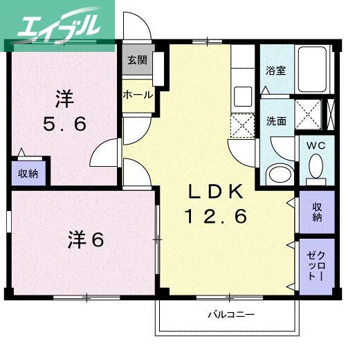 ニューシティーサンシャイン(2LDK/2階)の間取り写真