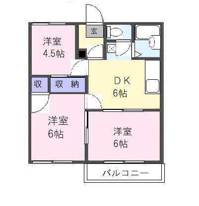 トラッドハウスB(3DK/2階)の間取り写真