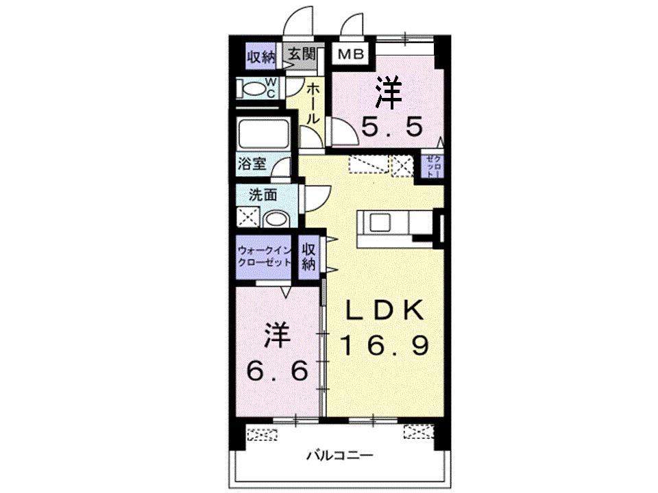 グランツ倉敷(2LDK/3階)の間取り写真