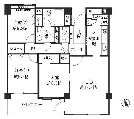 成城ストリームハイツ(3LDK/2階)の間取り写真