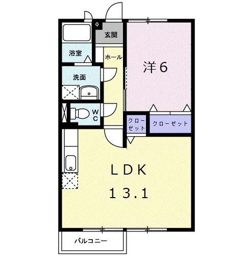 飛鳥ハイツα(1LDK/1階)の間取り写真