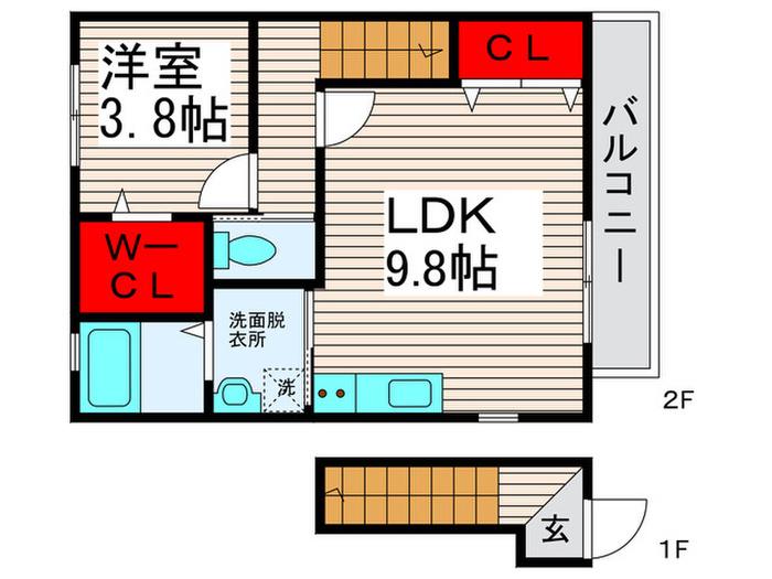 カメリアB(1LDK/2階)の間取り写真