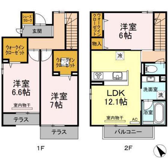 メモリーチェスト B棟(3LDK/1階)の間取り写真