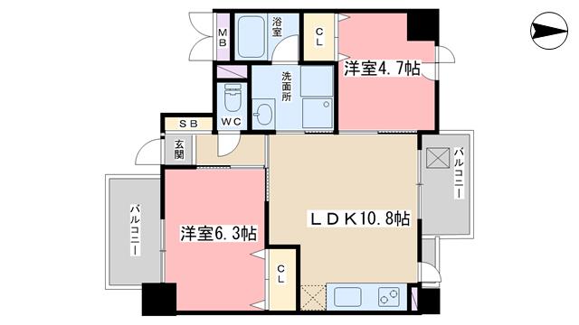 LATTICE HIGASHINO(2LDK/4階)の間取り写真