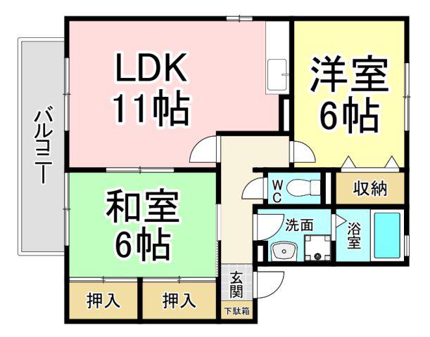 ロイヤルガーデン芳賀C棟(2LDK/2階)の間取り写真